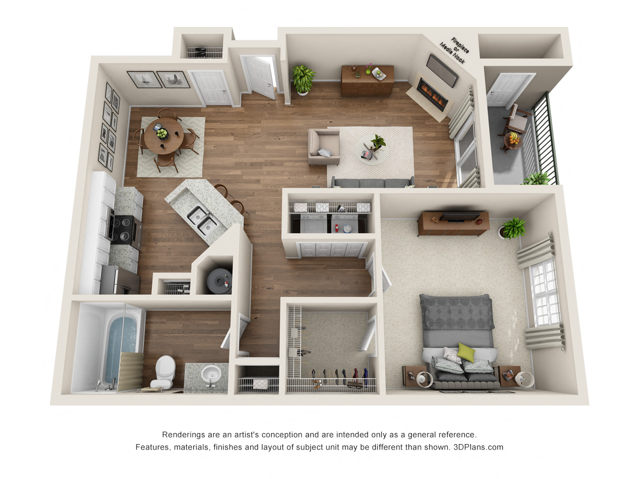 Floor plan for 1 bed, 1 bath, 777 sqft